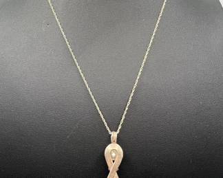 925 Sterling Silver Basket Pendant Necklace — Cancer Awareness Ribbon