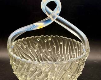 Emerald Handled Vintage Glass Bowl