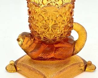 Amber Glass Hobbs, Brockunier & Co. No. 101 “Daisy & Button” Figural Squirrel Toothpick Holder
