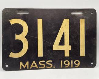 Antique Massachusetts License Plate dated 1919