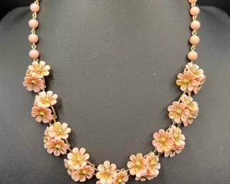 Pink Flowers Vintage Necklace & Earring Set