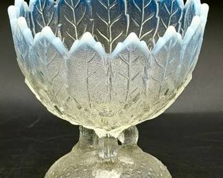 antique Northwood Hilltop Vines Opalescent Glass Compote