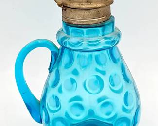 Victorian Style Polka Dot Opalescent Glass Syrup Pitcher