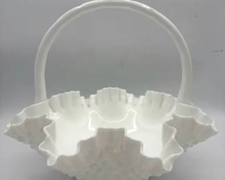 10.5” Large Hobnail Milk Glass Basket
