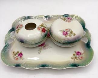 Beautiful Silesia Vanity Tray, Hair Receiver & Powder Jar