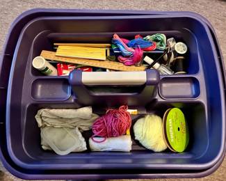 Crafting Bin with Organizer Insert and Contents (Yarn, Thread, Oddments)