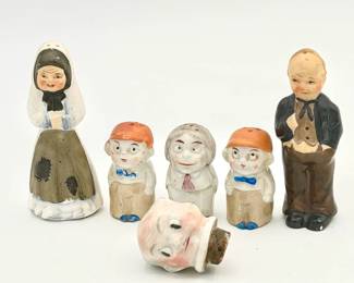 2-Faced Bride & Groom And More Vintage Salt & Pepper Shakers With Bottle Stopper