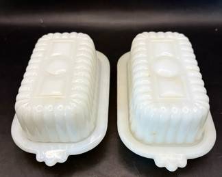 2 Small Milk Glass Butter Dishes