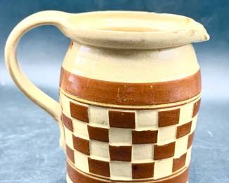 Antique Checkered Earthenware Pitcher Stamped