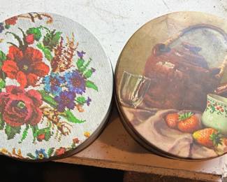 (2) Vintage Round Tins of Sewing Notions and Thread