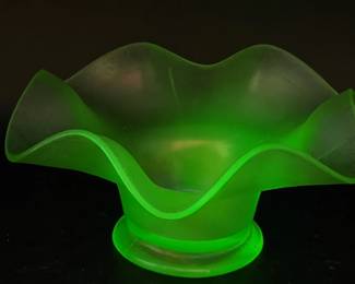 Ruffled Uranium Glass Bowl