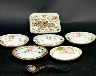 Hand Painted Nippon & More Vintage Butter Pats With Avon Silver Plate Spoon