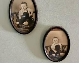 (2) Small Vintage Framed Oval Photographs of Toddler