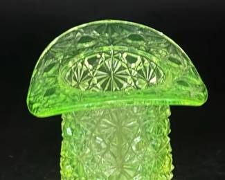 Vaseline Glass Fenton Style Daisy & Button Vintage Top Hat Toothpick Holder