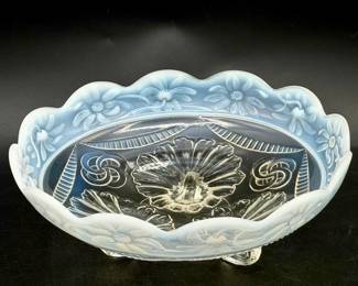 Antique Jefferson Glass Opalescent Bowl Ruffles & Rings