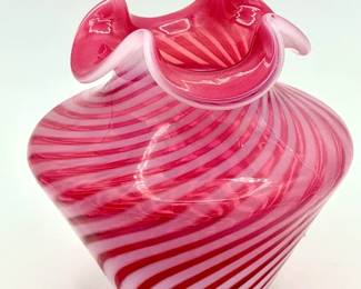 vintage Fenton Cranberry Opalescent Swirl Vase