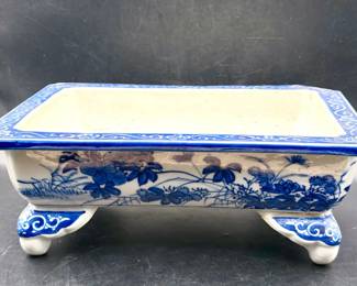 1800s Antique Blue & White Porcelain Planter With Note