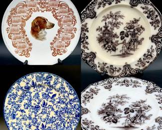 (4) Antique/Vintage Plates (2) Bochara plates (one is chipped as shown) Blue & white antique plate made in Japan