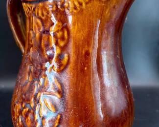Antique 6” Bennington Ware Style Pitcher w/ Floral Relief