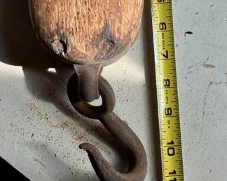 Antique Wood and Cast-Iron Block and Tackle