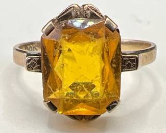 10K Gold Ring with Canary Yellow Solitaire — Size 6