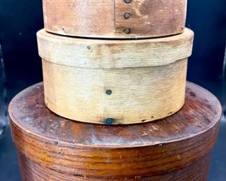 (3) Primitive Round Wooden Shaker Boxes