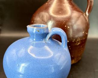 4" Blue & 6.5" Brown Stoneware Jug