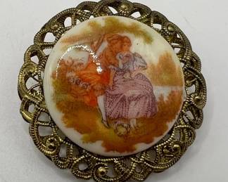 Charming Hand-painted Western Germany Vintage Courting Brooch