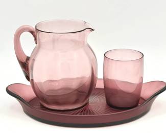 Cambridge Amethyst Glass Tray, Pitcher & Cup Set