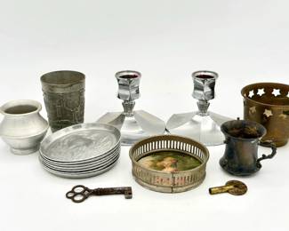 Vintage Metal Items Lot Feat Silverplate & Pewter