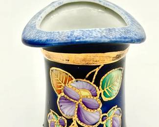 Vintage Cobalt Blue Toothpick Holder Tophat With Floral Design