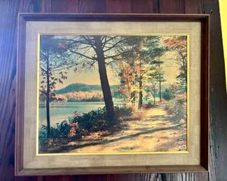 Vintage Landscape Art - Autumn Foliage Lake