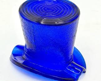 Cobalt Blue Glass Top Hat Vintage Ashtray Or Toothpick Holder
