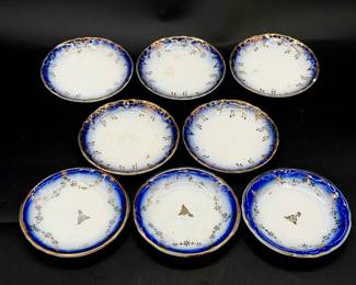 (8) Vintage Butter Pat Dishes With Blue Rims