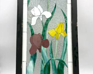 Framed Irises Stained Glass 21”