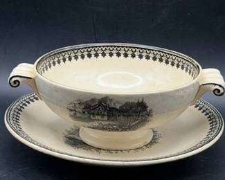 Old Abbey Ware Alpina footed double-handled soup bowl and saucer set