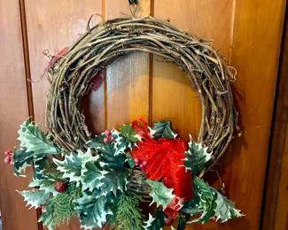 Holiday Twig Wreath with Artificial Ivy and Ribbons