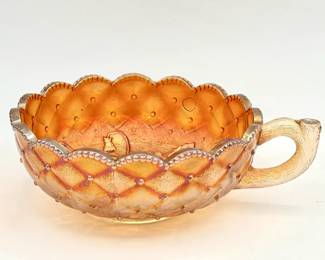 Imperial Pansy Marigold Carnival Glass Handled Bon Bon Dish
