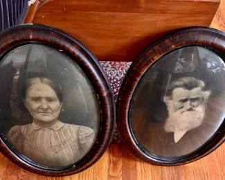(2) Vintage Framed Portraits ca. Early 20th Century Bubble Glass