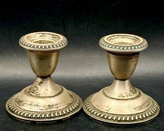 Sterling Silver Weighted Stamped Empire Candle Holders
