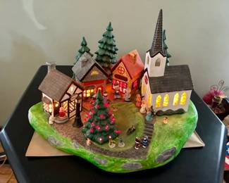 Hand Painted Light-Up Christmas Village Diorama