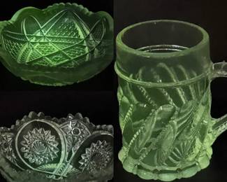 (3) UV Reactive Vintage Glass Dishes