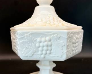 7” Grape Vine Milk Glass Candy Dish