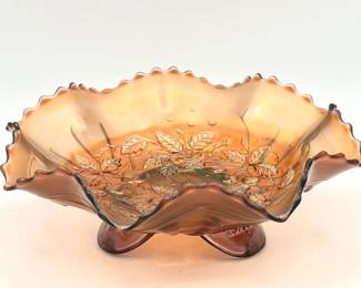 Marigold Carnival Glass Bowl With Amethyst Feet
