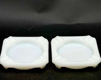(2) Milk Glass Vintage Ashtrays