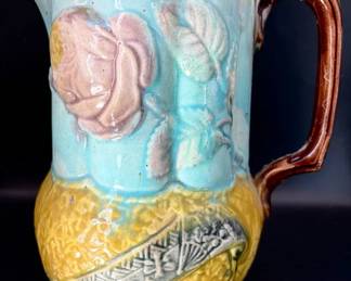Antique Colorful 8” Majolica Style Pitcher