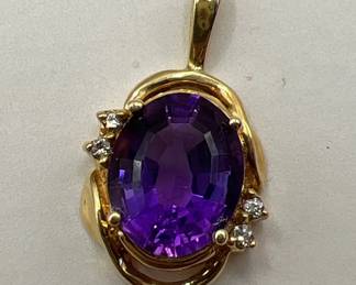 14K Gold Amethyst Pendant with Diamond Accents