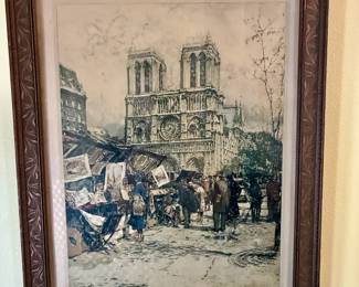 Luigi Kasimir 1930s Framed Colored Etching "Boquinists"