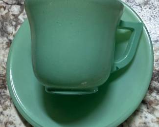 Fire-King Jadeite green cup and saucer set
