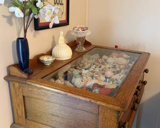 Antique countertop display case/spool cabinet